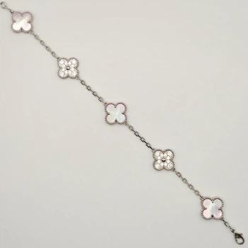 Браслет у стилі Van Cleef & Arpels сріблястий Рожевий кварц