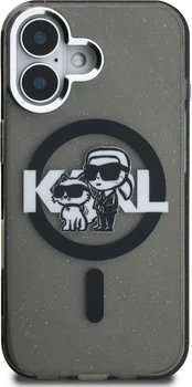 Etui plecki Karl Lagerfeld IML Glitter Karl & Choupette Sketch Logo MagSafe do Apple iPhone 16 Black (KLHMP16SHGKCGKBK)