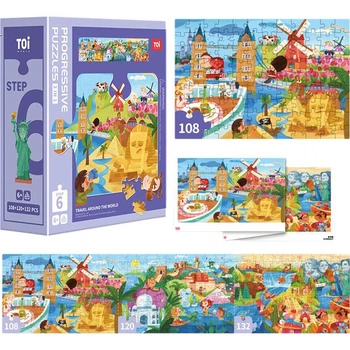 Развивающая игрушка-пазл TOI Advanced для детей 3-6 лет, бумажная, подарок на день рождения для мальчиков и девочек, 6 уровней, путешествие по миру.