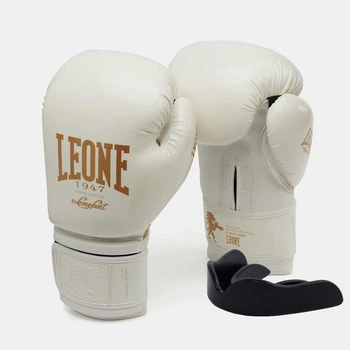 Боксерские перчатки Leone GN059W White/Gold 16 унций (капу в комплекте)