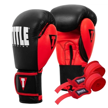 Боксерские перчатки TITLE Boxing Dynamic Strike Black/Red 12 oz (бинты 4м. в комплекте)