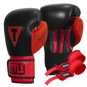 Боксерские перчатки TITLE Boxing All Heart Bag Gloves 2.0 Black/Red 12 oz (бинты 4м. в комплекте)
