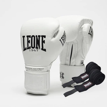 Боксерские перчатки Leone GN111 THE GREATEST White 16 унций (бинты 4 м. в комплекте)