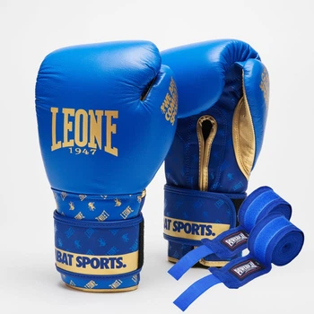 Боксерские перчатки Leone GN220 DNA Blue 16 унций (бинты 4 м. в комплекте)