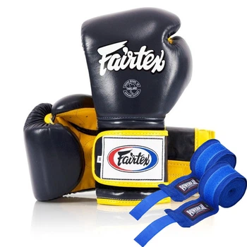 Боксерские перчатки Fairtex BGV9 Mexican Blue/Yellow 18 унций (бинты в комплекте)