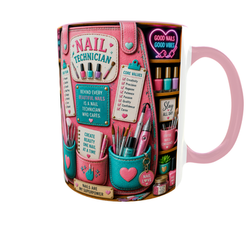 Кружка (чашка) с принтом Nail Technician Organizer – Professional Organizer Collection | Подарок мастеру маникюра, нейл-мастеру | Керамическая 330 мл(розовая ручка)