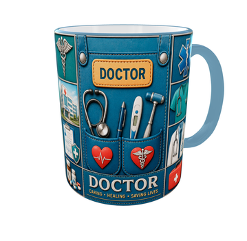 Кружка (чашка) з принтом Doctor Organizer – Professional Organizer Collection | Подарунок лікарю, медику, медичному працівнику | Керамічна 330 мл(блакитна ручка)