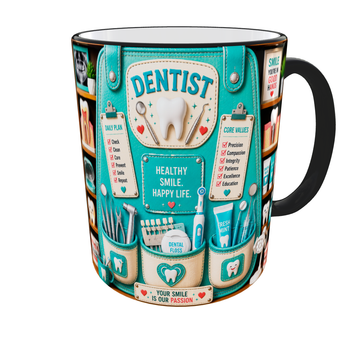 Кружка (чашка) с принтом Dentist Organizer – Professional Organizer Collection | Подарок стоматологу, дантисту | Керамическая 330 мл(черная ручка)