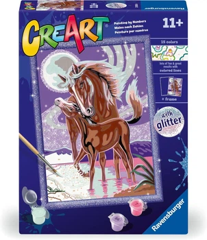 Картина за номерами Кінь з лошам Ravensburger CreArt з блискітками та рамкою 15 акрилових фарб від 11 років (SKU-279)