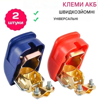 Швидкознімні акумуляторні клеми Foxsur 002 затискачі для автомобільного АКБ, 12 В/24 В Black Blue (19447)