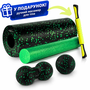 Масажний набір PowerPlay PP_4015 EPP Foam Roller Set 4in1 (2-ва роли + 2-ва м'ячі) Чорно-зелений