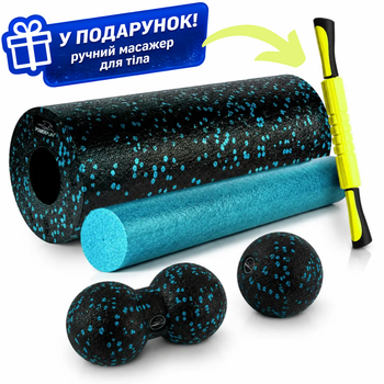 Масажний набір PowerPlay PP_4015 EPP Foam Roller Set 4in1 (2-ва роли + 2-ва м'ячі) Чорно-бірюзовий