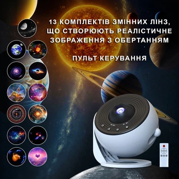 Проектор звездного неба Глобус Pro с вращением 13 сменных слайдов 15 мелодий белого шума для сна + Bluetooth (1253-02)