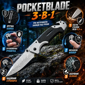 Нож со стеклорезом и тросорезом PocketBlade 3 в 1
