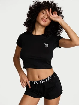 Піжама (футболка + шорти) жіноча бавовняна Victoria's Secret 27230593 M Чорна (23659985673)