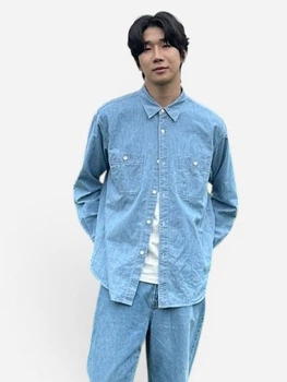 Рубашка джинсовая мужская Uniqlo 954898250 L Голубая (1159913526)