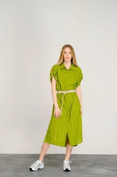 Женское платье-халат свободного кроя оливковое Modna KAZKA MKAZ6455-1 - 46
