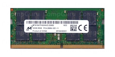 Оперативна пам'ять для ноутбука Micron 32GB DDR4 2666MHz SO-DIMM 2Rx8 (MTA16ATF4G64HZ-2G6B2)