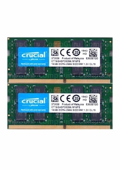 Комплект оперативної пам'яті для ноутбука Crucial 32GB (2x16GB) DDR4 2666MHz SO-DIMM (CT16G4SFD8266.M16FE)