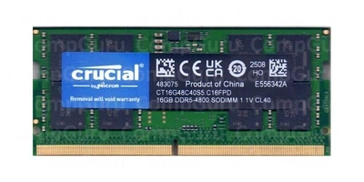 Оперативна пам'ять для ноутбука Crucial 16GB DDR5 4800MHz SO-DIMM (CT16G48C40S5.C16FPD)