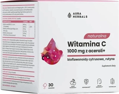 Вітамін С Aura Herbals натуральний з ацероли 1000 мг 30 саше (5902479614502)