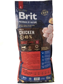 Сухий корм для дорослих собак великих порід Brit Premium Dog Adult L з куркою 15 кг