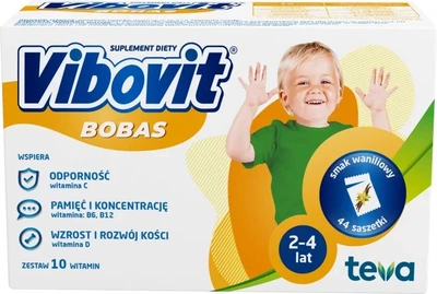 Suplement diety Teva Vibovit Bobas dla dzieci 2-4 lat o smaku waniliowym 44 saszetki (5900004074227)