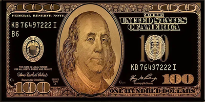 Алмазная мозаика 100 долларов (на черном), 30×60 см, полная выкладка, квадратные камни, на подрамнике