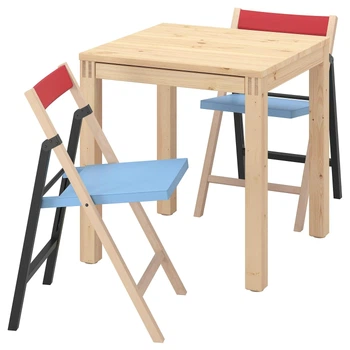 Стіл і 2 складні стільці ІКЕА IKEA PS 2026 70x70 см чорний червоний (s19634375)