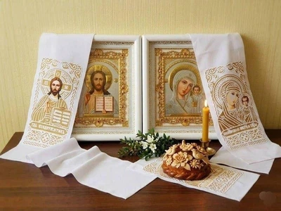 Венчальные парные иконы с рушниками. (А 9000)