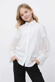 Блузка для девочки с длинным рукавом Sly 130/S/19 белый 146