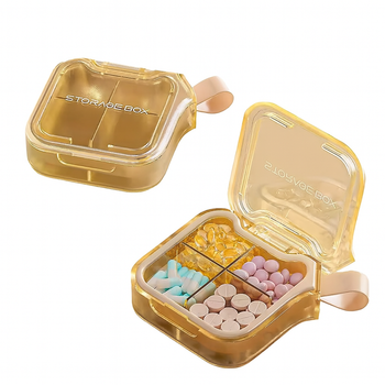 Органайзер для таблеток с 4 отделениями MEMOSAN 4 Case Pill Organizer Pill Box & Travel Pill Case желтый