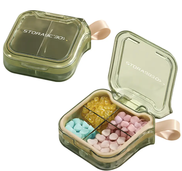 Органайзер для таблеток с 4 отделениями MEMOSAN 4 Case Pill Organizer Pill Box & Travel Pill Case зеленый