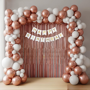 Фотозона Из Шаров Розовое Золото Хром С Надписью Happy Birthday (113 шаров)