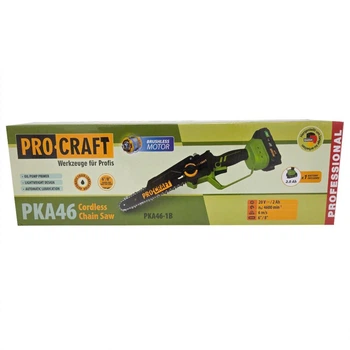 Акумуляторна міні ланцюгова пила Procraft PKA46, 20 В, 1 АКБ 2 А·год, 2 шини (6"/8"), безщітковий двигун