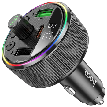 FM трансмиттер Bluetooth 30Вт 2xUSB Type-C для автомобиля черный Hoco TRM-516