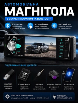Автомагнитола 1 DIN MP5 автомобильная магнитола с Bluetooth 4.1 USB microSD 4 дюйма TFT экраном видеовходом для камеры заднего вида FM радио 4х45 Вт + Пульт на руль
