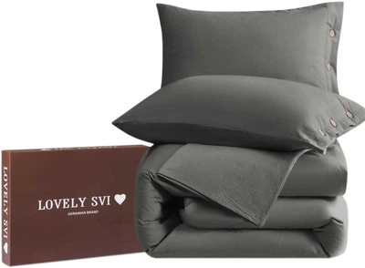 Комплект постельного белья Lovely Svi Полуторный Евро 150х210 см Dark Grey Вареный хлопок (6900002703265)