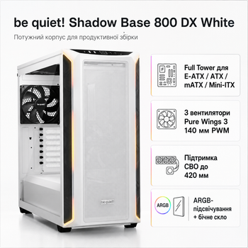 Корпус для ПК be quiet! Shadow Base 800 DX Full Tower без БП E-ATX/ATX/MicroATX/Mini-ITX White (BGW62)