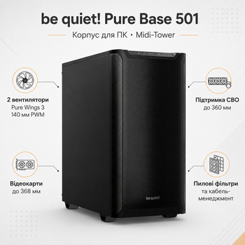Корпус для ПК be quiet! Pure Base 501 Midi-Tower без БП ATX/MicroATX/Mini-ITX Black (BG073)