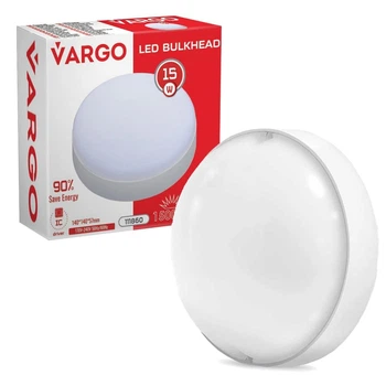 Светодиодный светильник VARGO ЖКХ 15W 6500K 1500lm круг IP54 Размер: 140x140x57мм(111860)