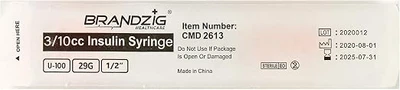 Инсулиновые шприцы для домашних животных Brandzig U-100, 29 г 3/10 куб.см, 1/2 дюйма, 100 шт. в упаковке