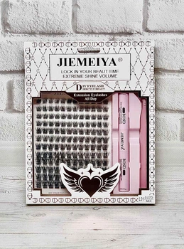 Набор пучковых ресниц JIEMEIYA DIY Eyelash L01 (10 мм, 12 мм, 14 мм) с клеем и пинцетом
