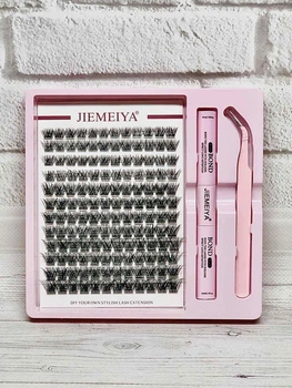 Набор пучковых ресниц JIEMEIYA DIY Eyelash L02 (10 мм, 12 мм, 14 мм) с клеем и пинцетом