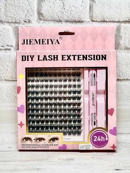 Набор пучковых ресниц JIEMEIYA DIY Eyelash L02 (10 мм, 12 мм, 14 мм) с клеем и пинцетом 24 часа носки
