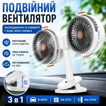 Вентилятор двойной на прищепке для авто портативный