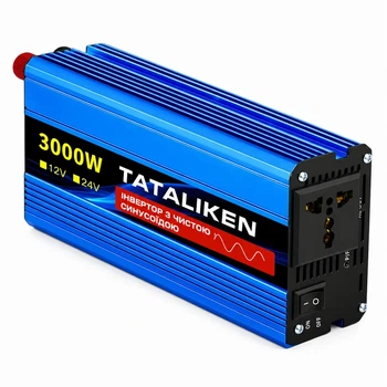 Инвертор с чистой синусоидой 24V → 220V Tataliken 3000W для ноутбука, котла, холодильника и большинства бытовой техники