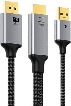 Кабель CABLETIME HDMI (M) - DP (M) з USB-живленням 4K60Hz, 2 м (CHD1L)