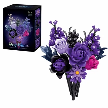 Конструктор букет цветов Deep Water с фиолетовыми розами Purple Roses Bouquet 822 детали