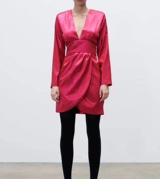 Сукня коротка з ефектом металік кольору фуксія Zara розмір L